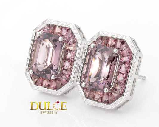 9K Gold Pink Spinel Halo Earrings