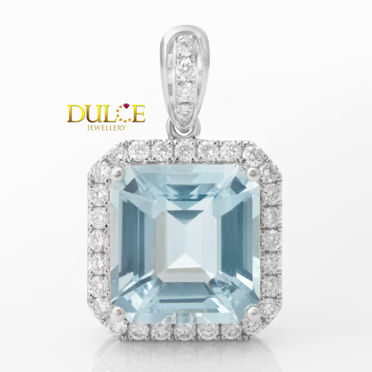 18K Gold Aquamarine & Diamond Pendant