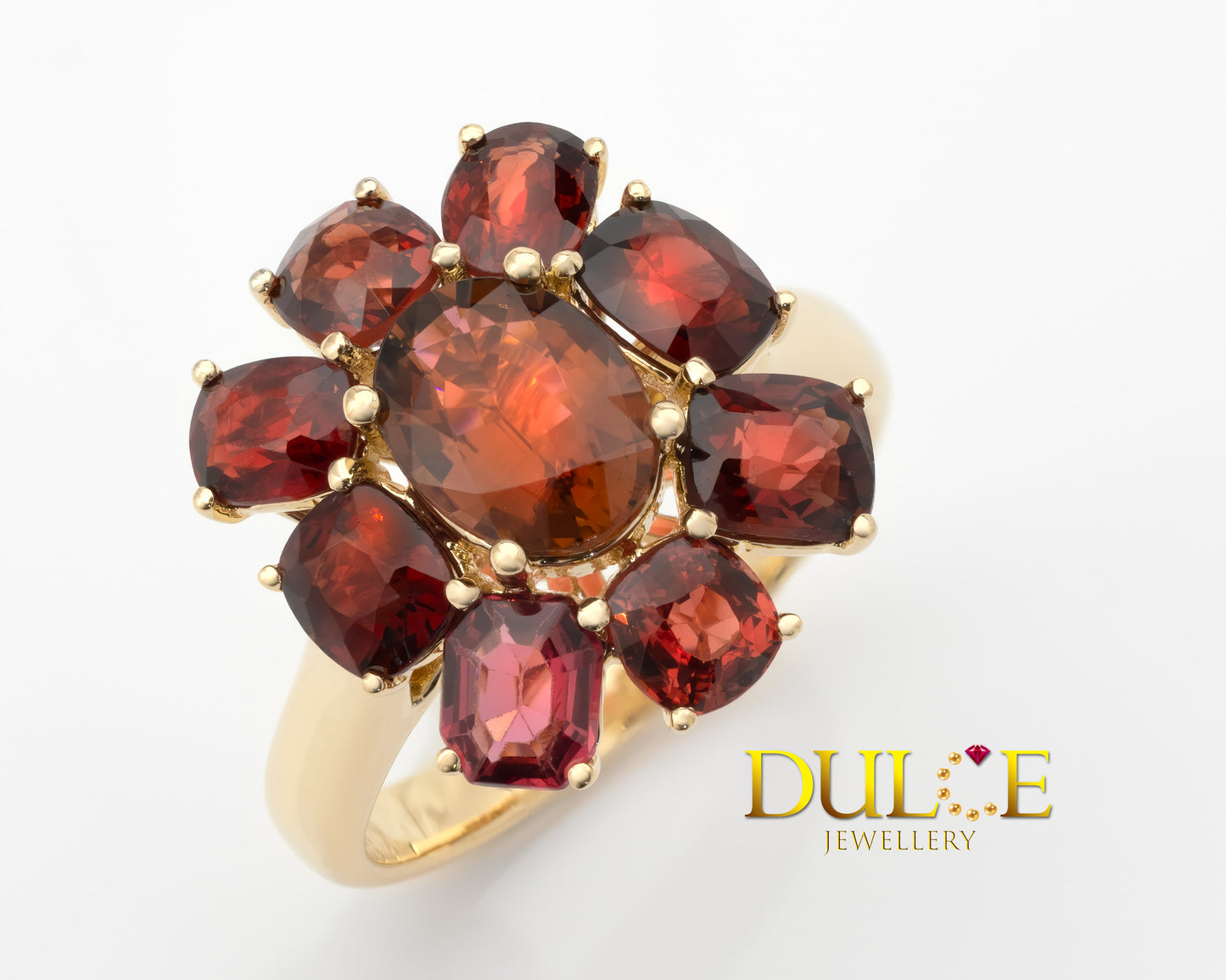 14K Gold Orangey Tourmaline & Red Spinel Ring