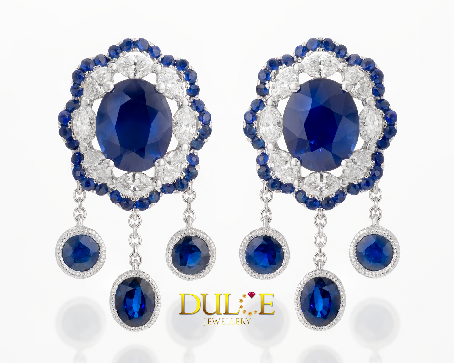 18K Gold Blue Sapphire & Diamond Earrings