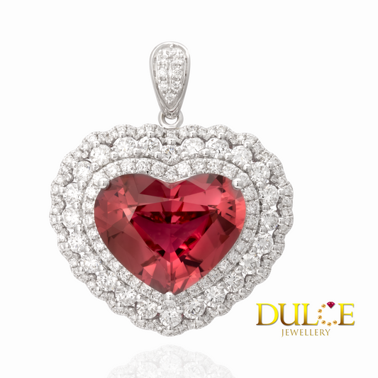 18K Gold Pink Tourmaline Diamond Pendant