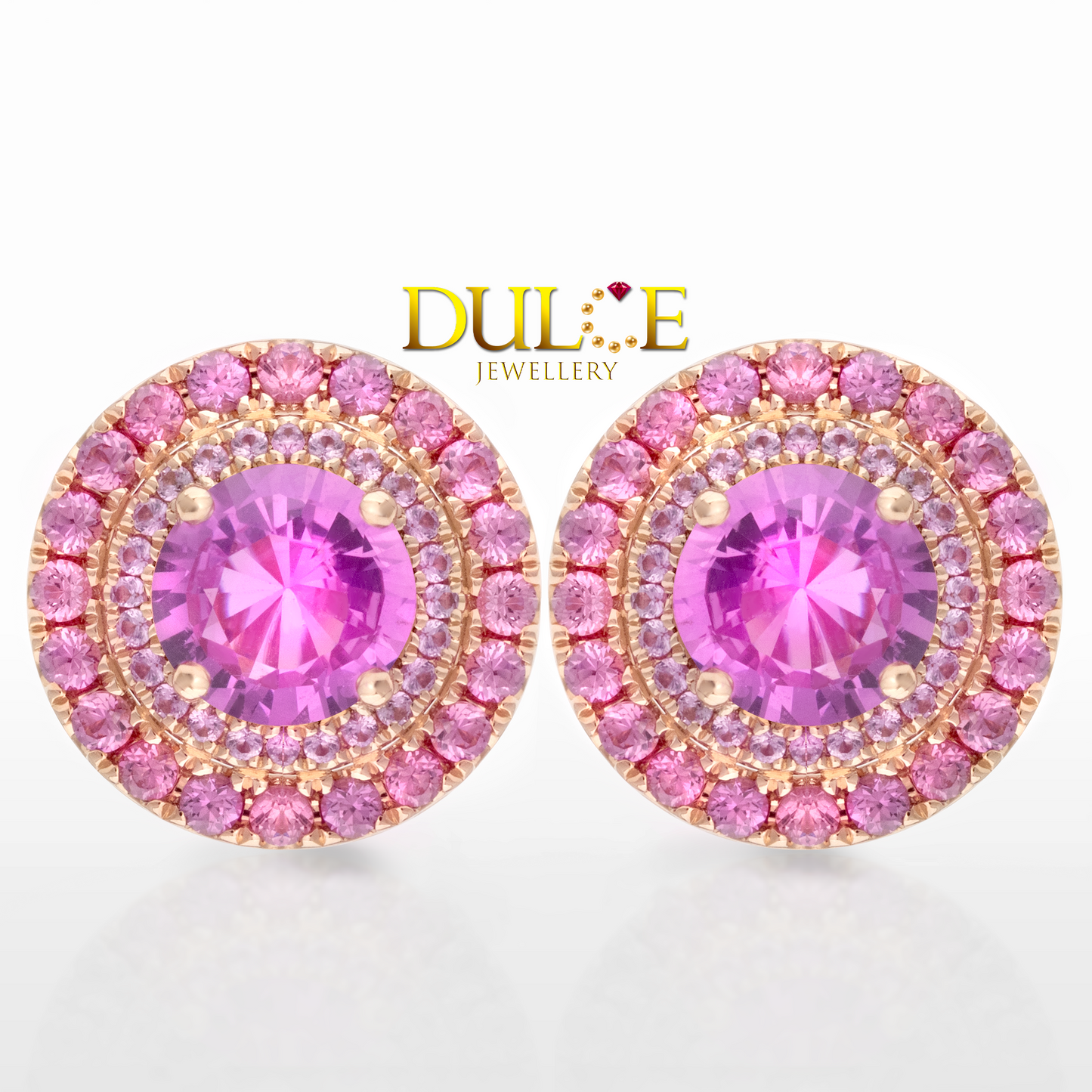 14K金粉紅藍寶石耳環