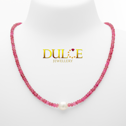 Silver Clasp Pink Spinel Beads & Japanese Akoya Necklace