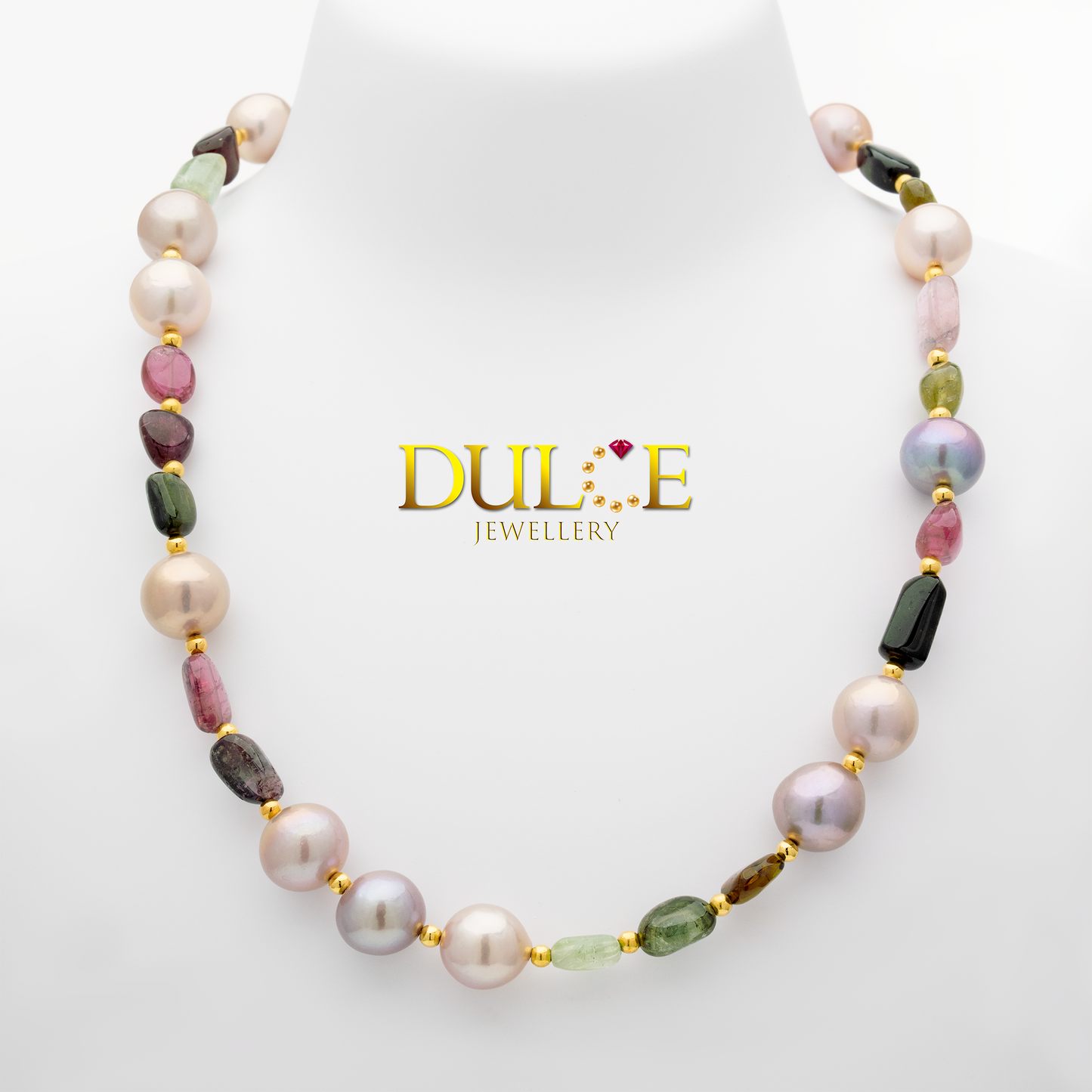 32 inches Silver Clasp Tourmaline & Freshwater Pearls Necklace