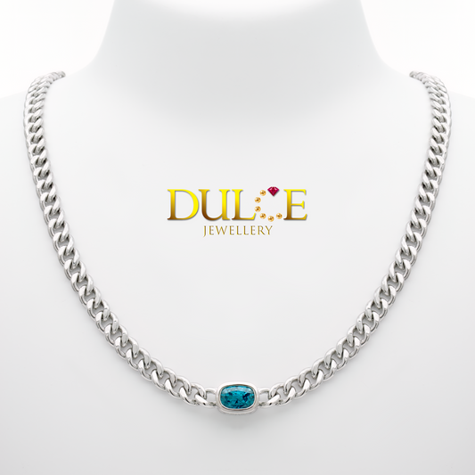 Silver Blue Zircon Cuban Necklace