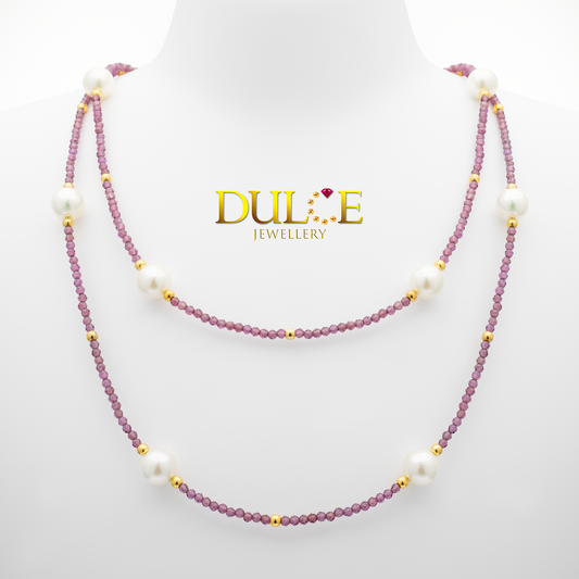 Silver Clasp Rhodolite Garnet & Japanese Akoya Pearls Necklace