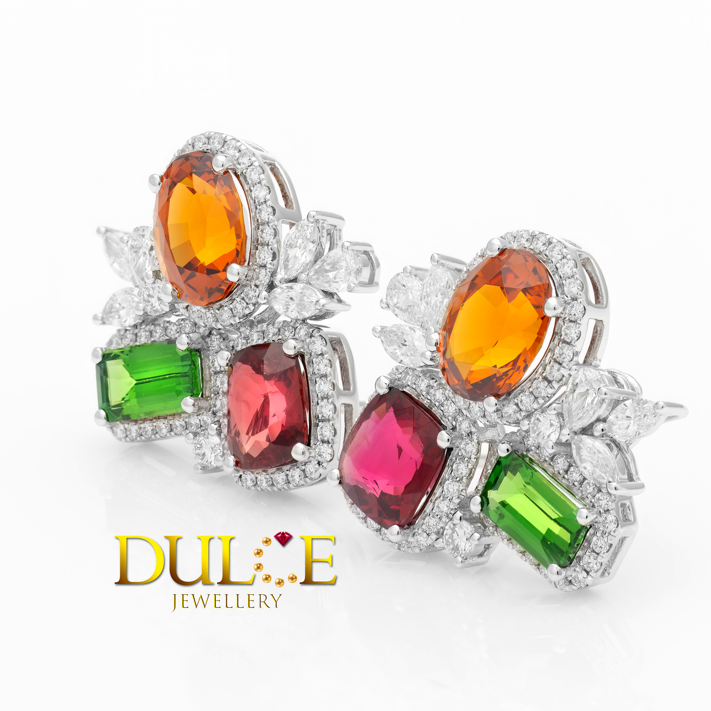 18K Red Spinel, Fanta Garnet & Tsavorite Diamond Earrings
