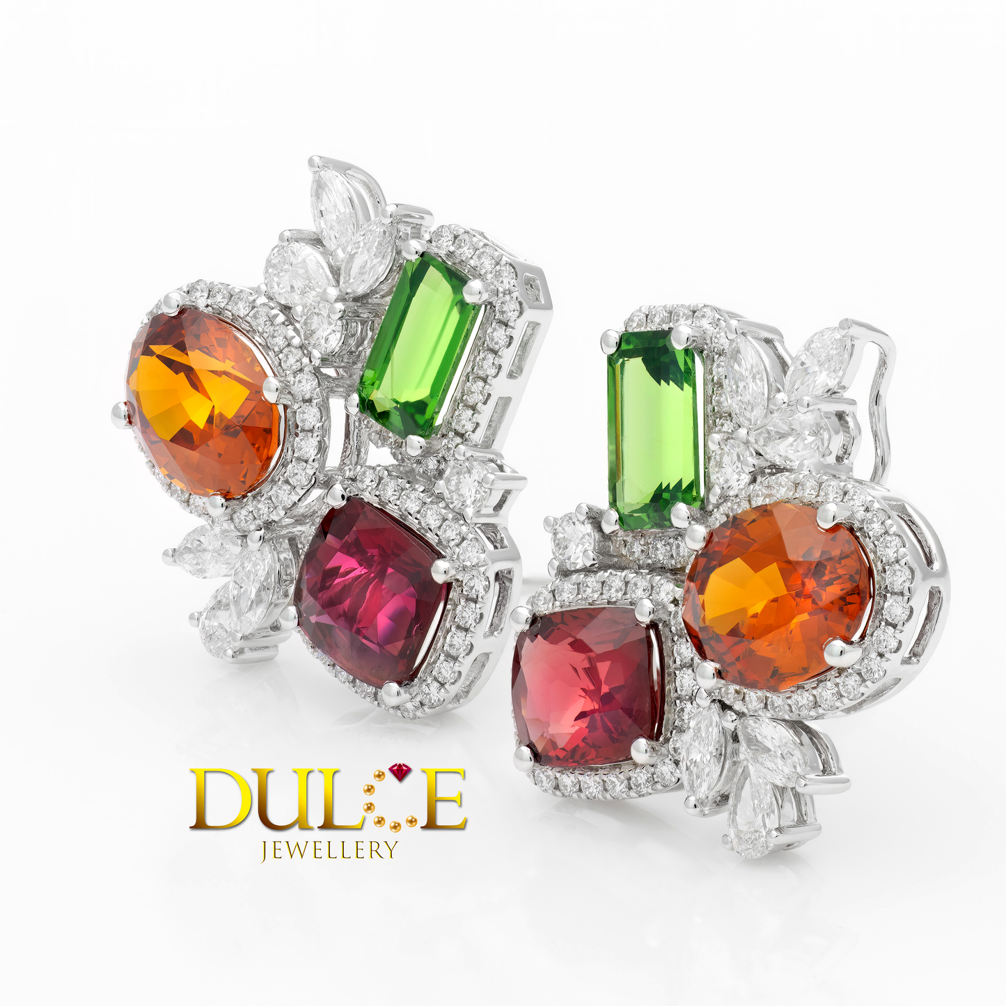 18K Red Spinel, Fanta Garnet & Tsavorite Diamond Earrings