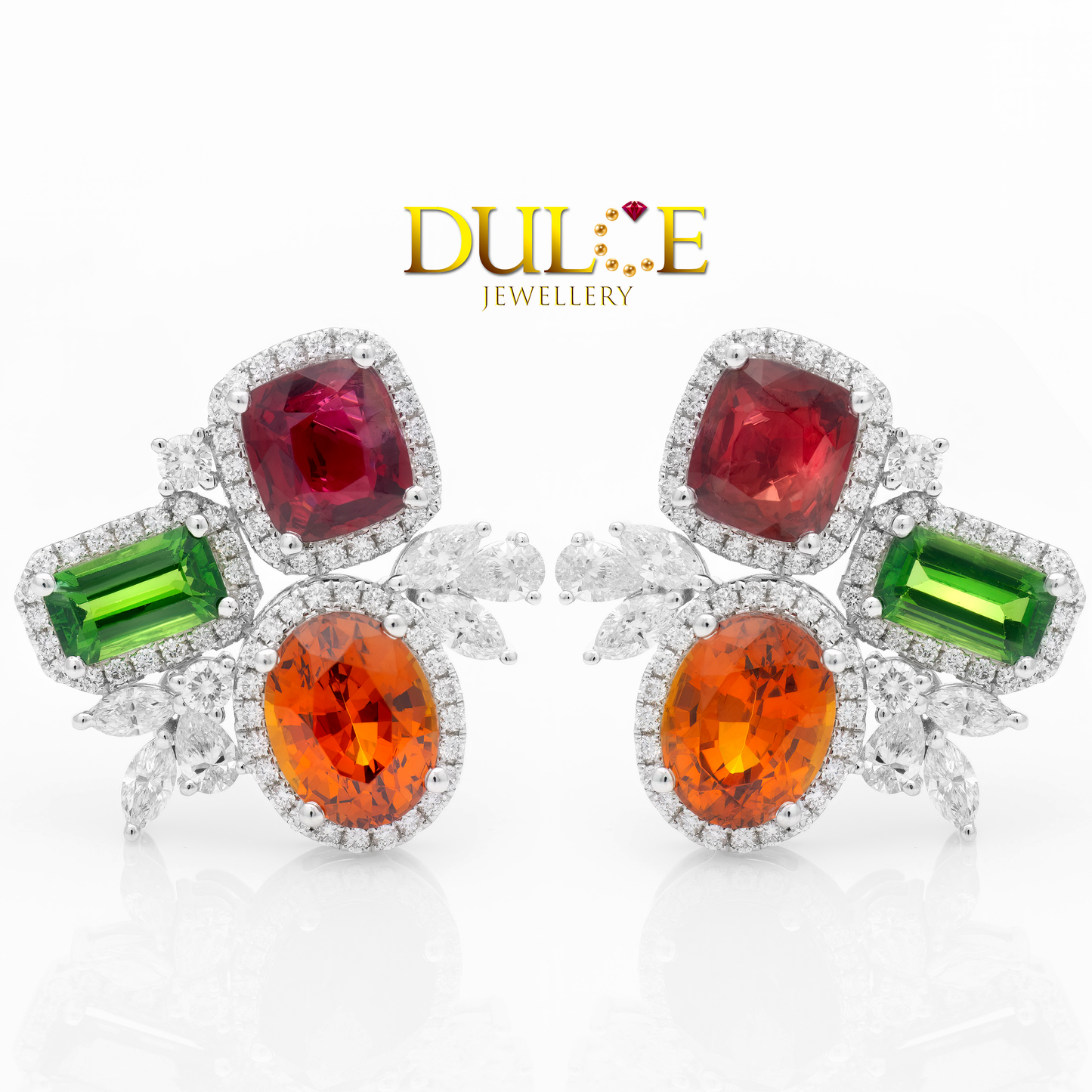 18K Red Spinel, Fanta Garnet & Tsavorite Diamond Earrings