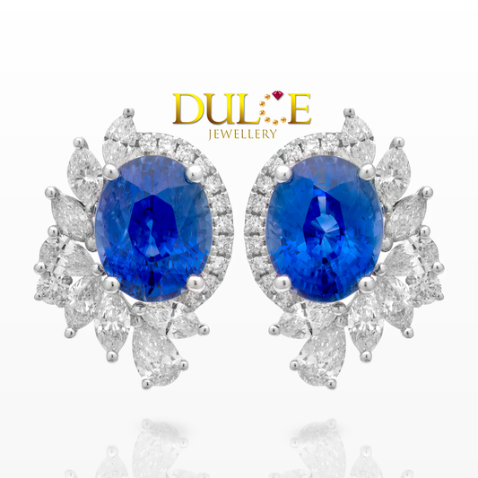 18K Electric Blue Sapphire Diamond Earrings