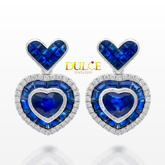 18K Royal Blue Sapphire Diamond Earrings