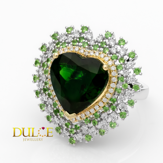 14K & Platinum Chrome Tourmaline Tsavorite Diamond Ring/Pendant
