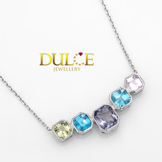 18K Gold Sapphire, Spinel & Zircon Necklace