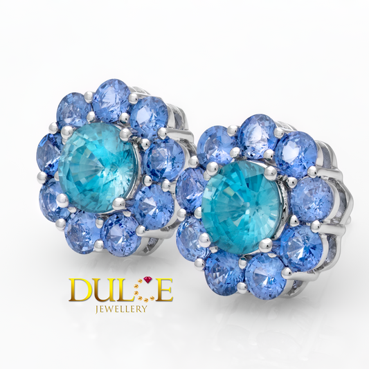 950 Platinum Blue Zircon Blue Sapphire Earrings