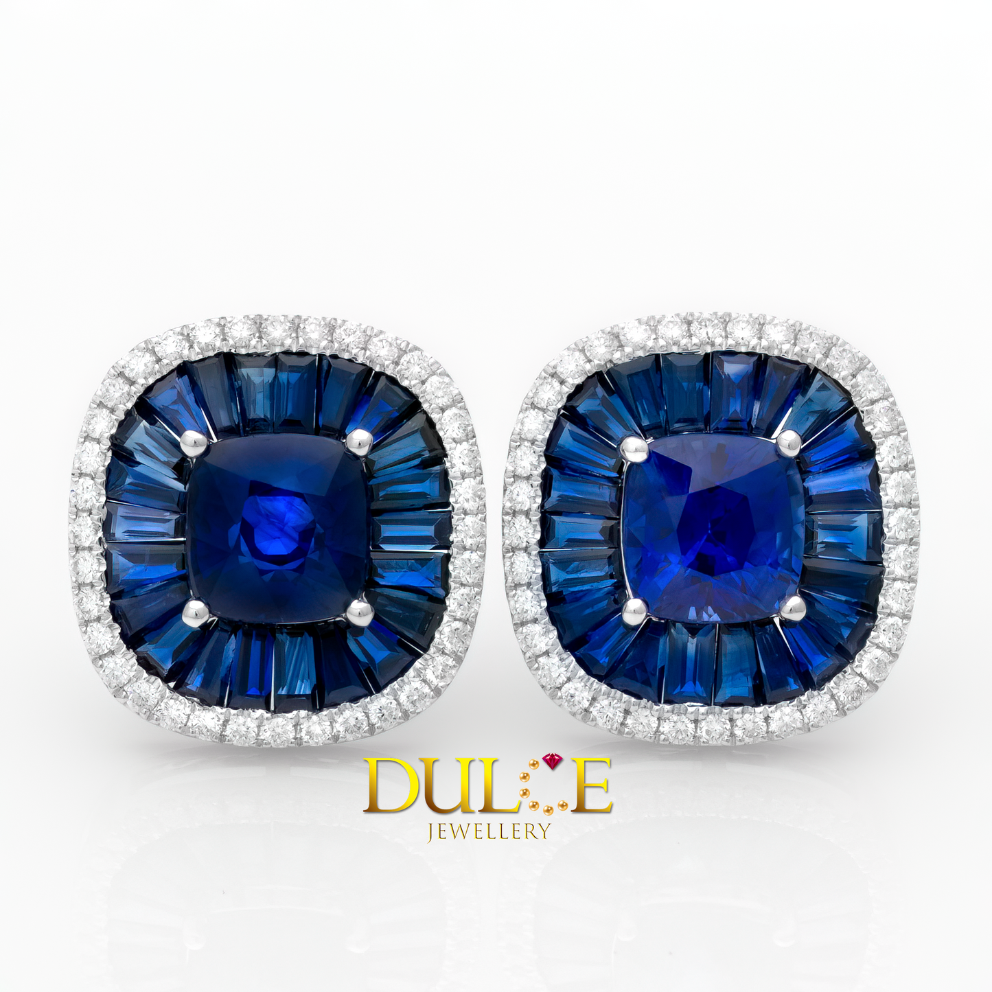 18K Royal Blue Sapphire Diamond Earrings