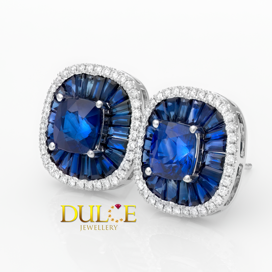 18K Royal Blue Sapphire Diamond Earrings