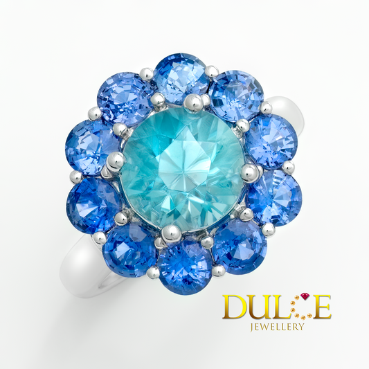 950 Platinum Blue Zircon Blue Sapphire Ring