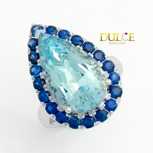 14K Aquamarine Blue Sapphire Ring