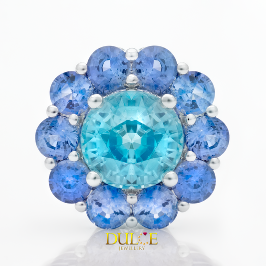 950 Platinum Blue Zircon Blue Sapphire Pendant