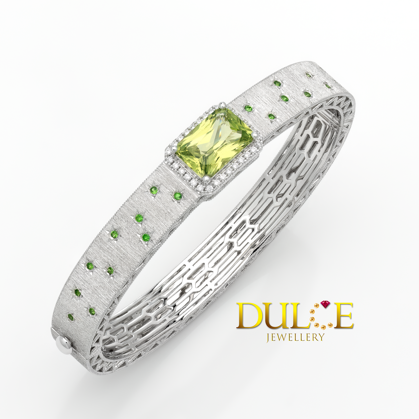 14K Green Sapphire Tsavorite Diamond Bangle