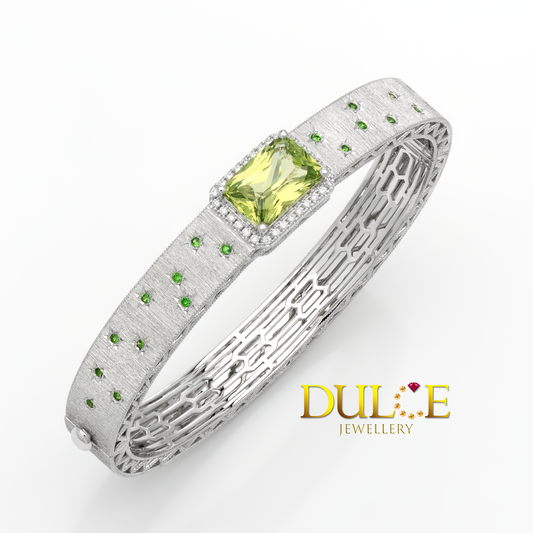14K Green Sapphire Tsavorite Diamond Bangle
