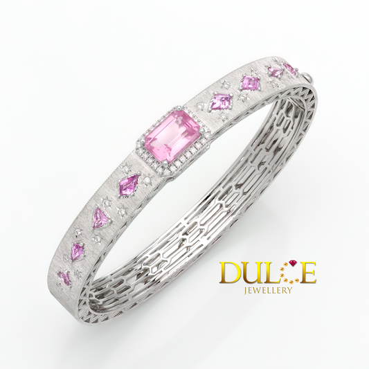 14K Pink Spinel Pink Sapphire Diamond Bangle