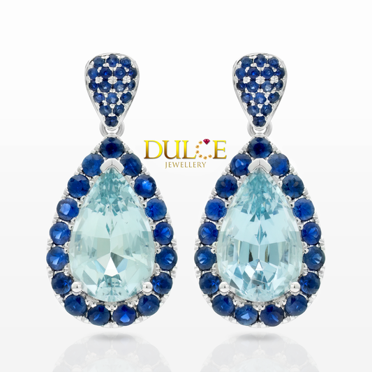 14K Aquamarine Blue Sapphire Earrings