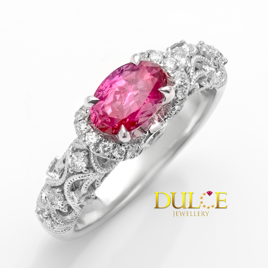 14K Hot Pink Sapphire Diamond Ring