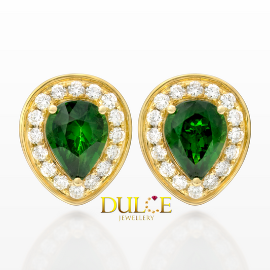 18K Gold Tsavorite Diamond Earrings