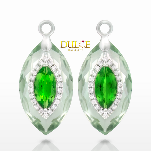 18K Gold Tsavorite & Green Quartz Earrings