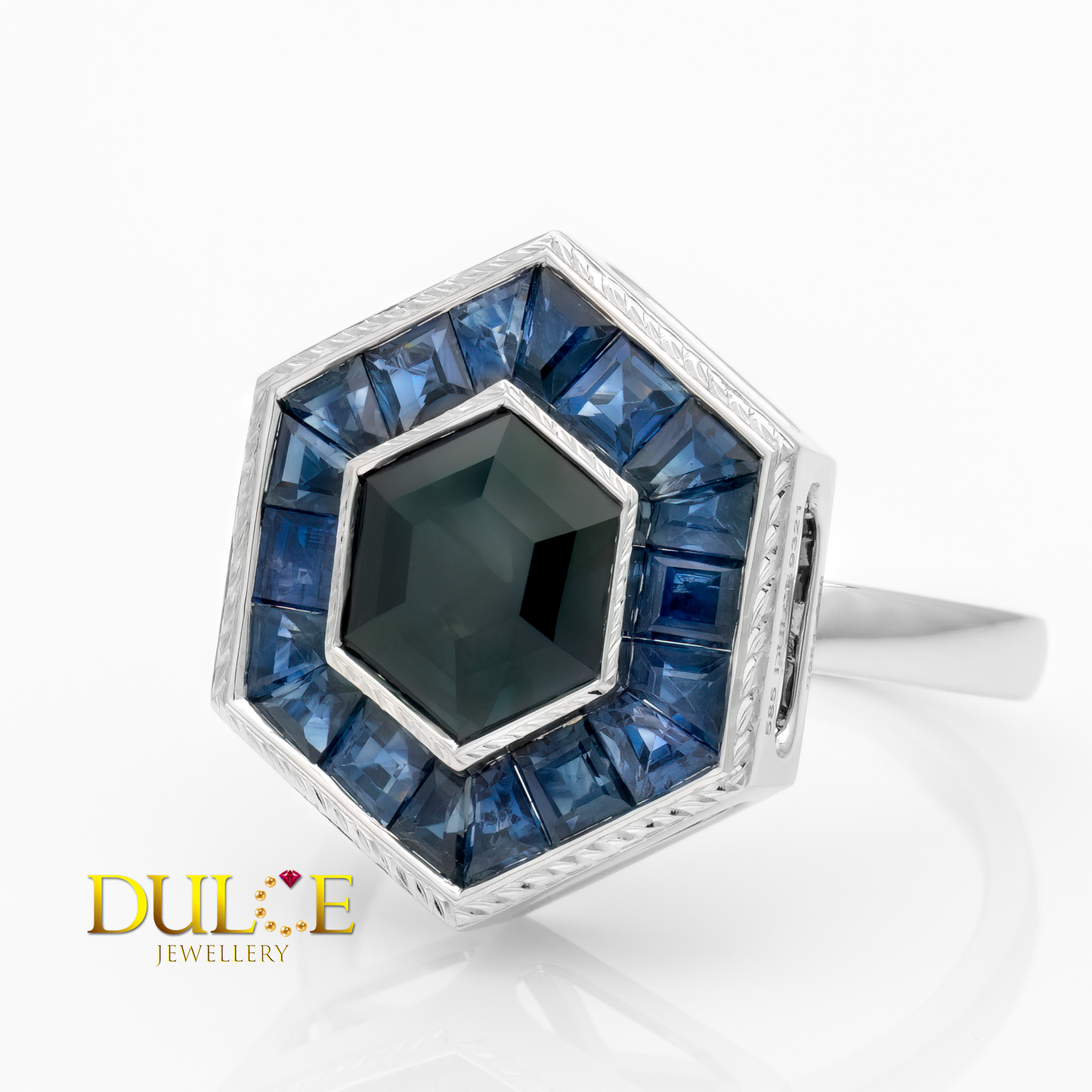 14K Teal Sapphire & Blue Sapphire Halo Dual Purpose Ring/Pendant