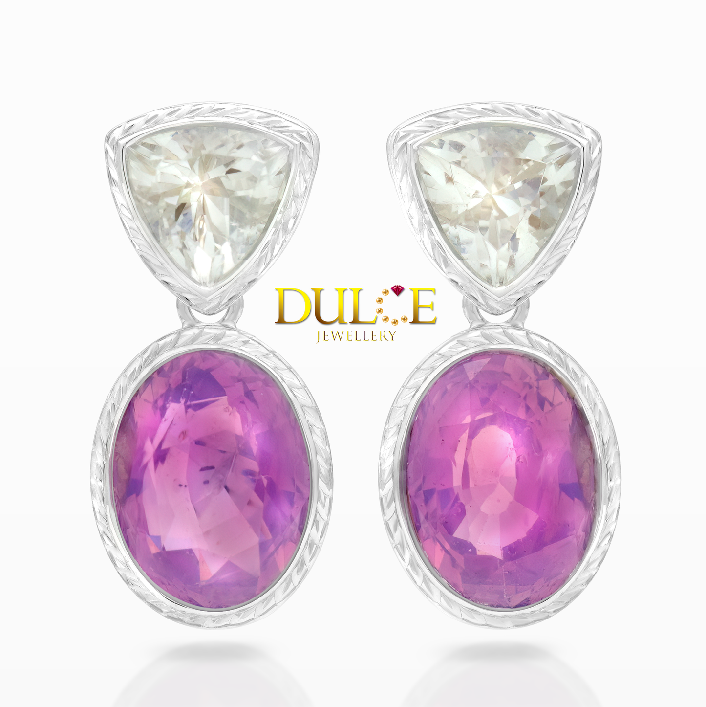 18K Purple Sapphire Rainbow Moonstone Earrings