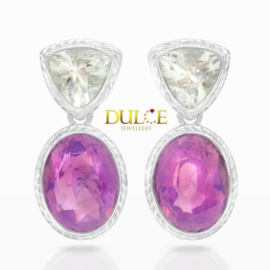 18K Purple Sapphire Rainbow Moonstone Earrings