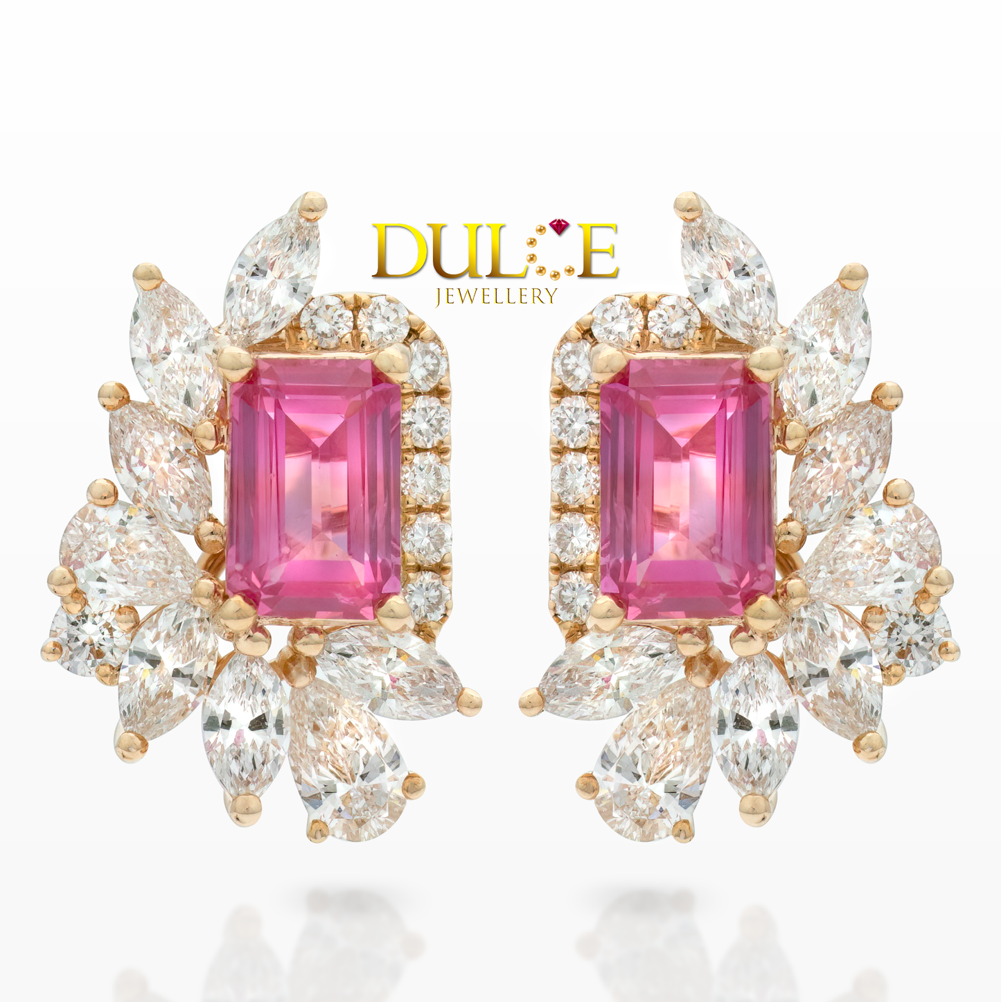 14K Hot Pink Sapphire Diamond Earrings