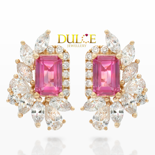 14K Hot Pink Sapphire Diamond Earrings