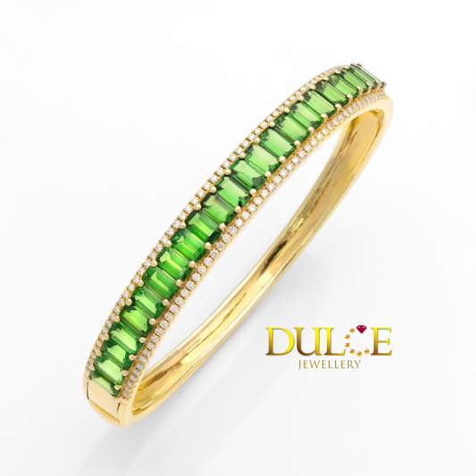 14K Tsavorite Diamond Bangle