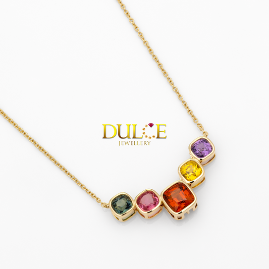 18K Gold Fanta Garnet & Sapphire Necklace