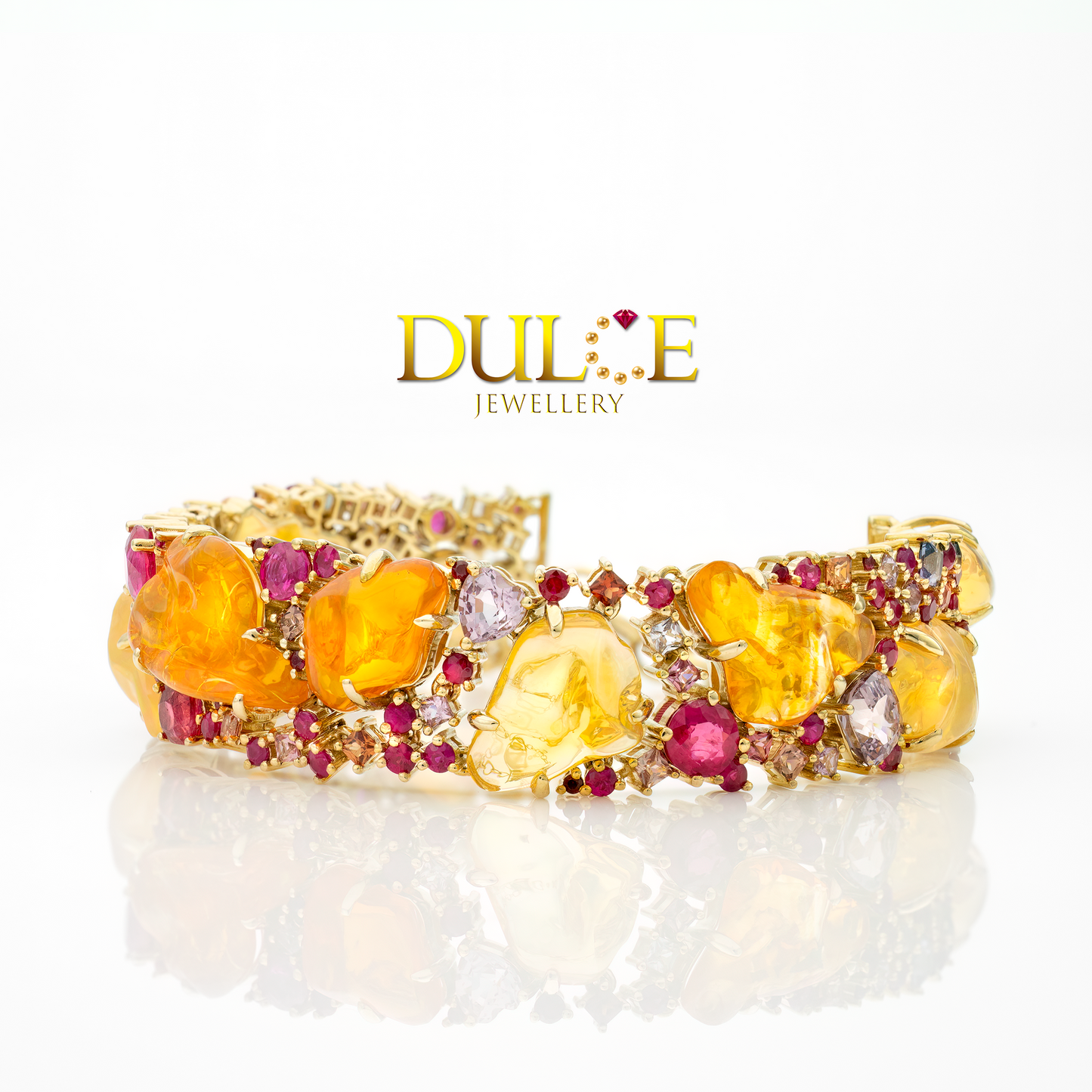 9K 墨西哥火蛋白石、紅寶石和藍寶石手鍊