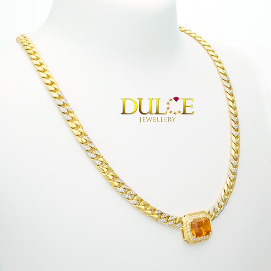 18K Orange Sapphire Diamond Necklace