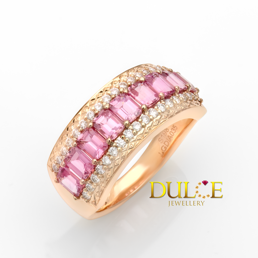 14K Hot Pink Sapphire & Lab Grown Diamond Ring