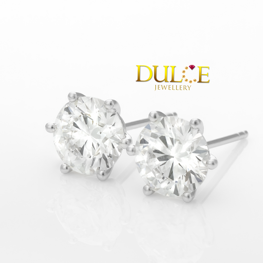 6 Prong 18K Gold Lab Grown Diamond Earrings with Dule Jewellery Jewellery Logo, total 2.8-2.84 Carat