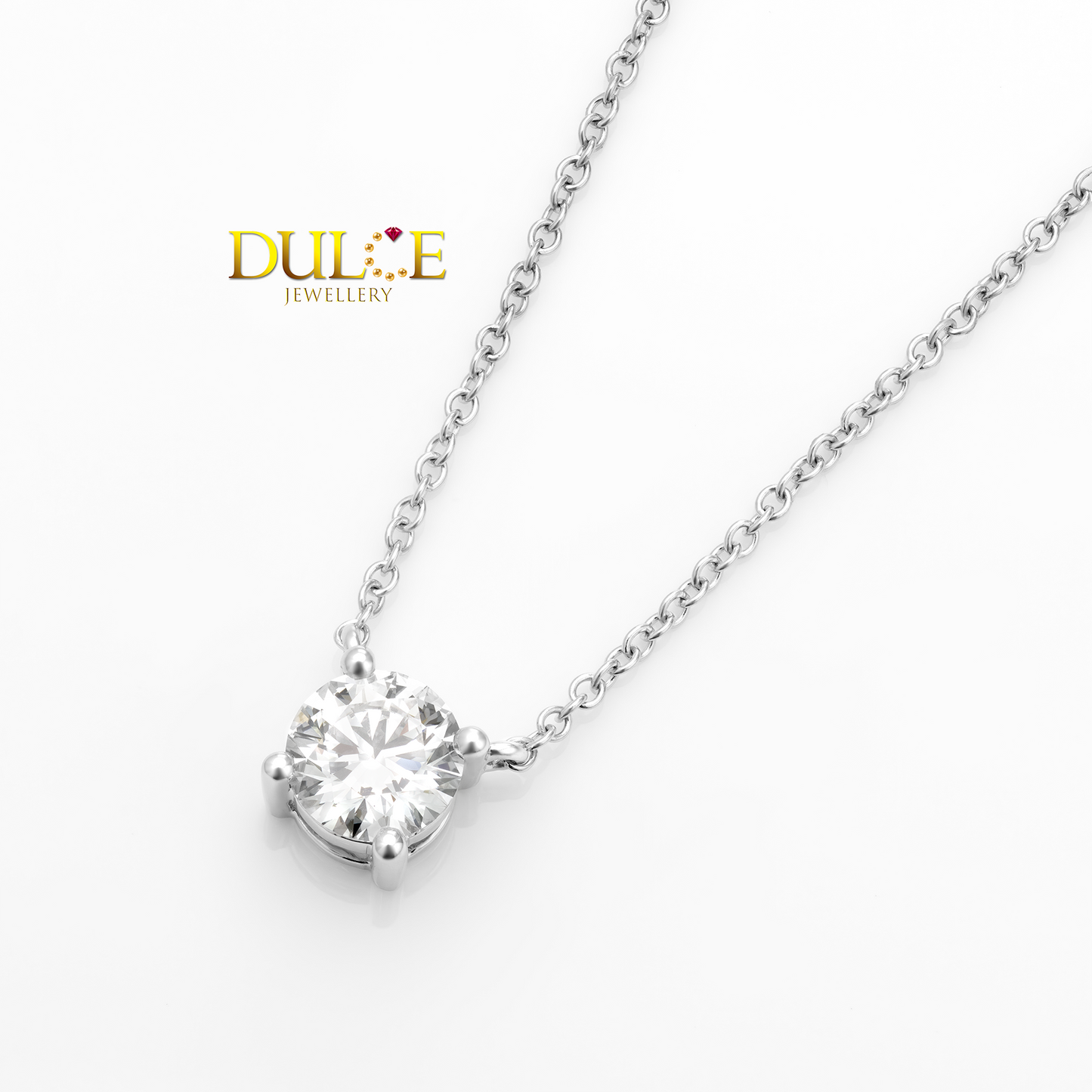 Diamond necklace on a white background with 'DULCE JEWELLERY' branding.
