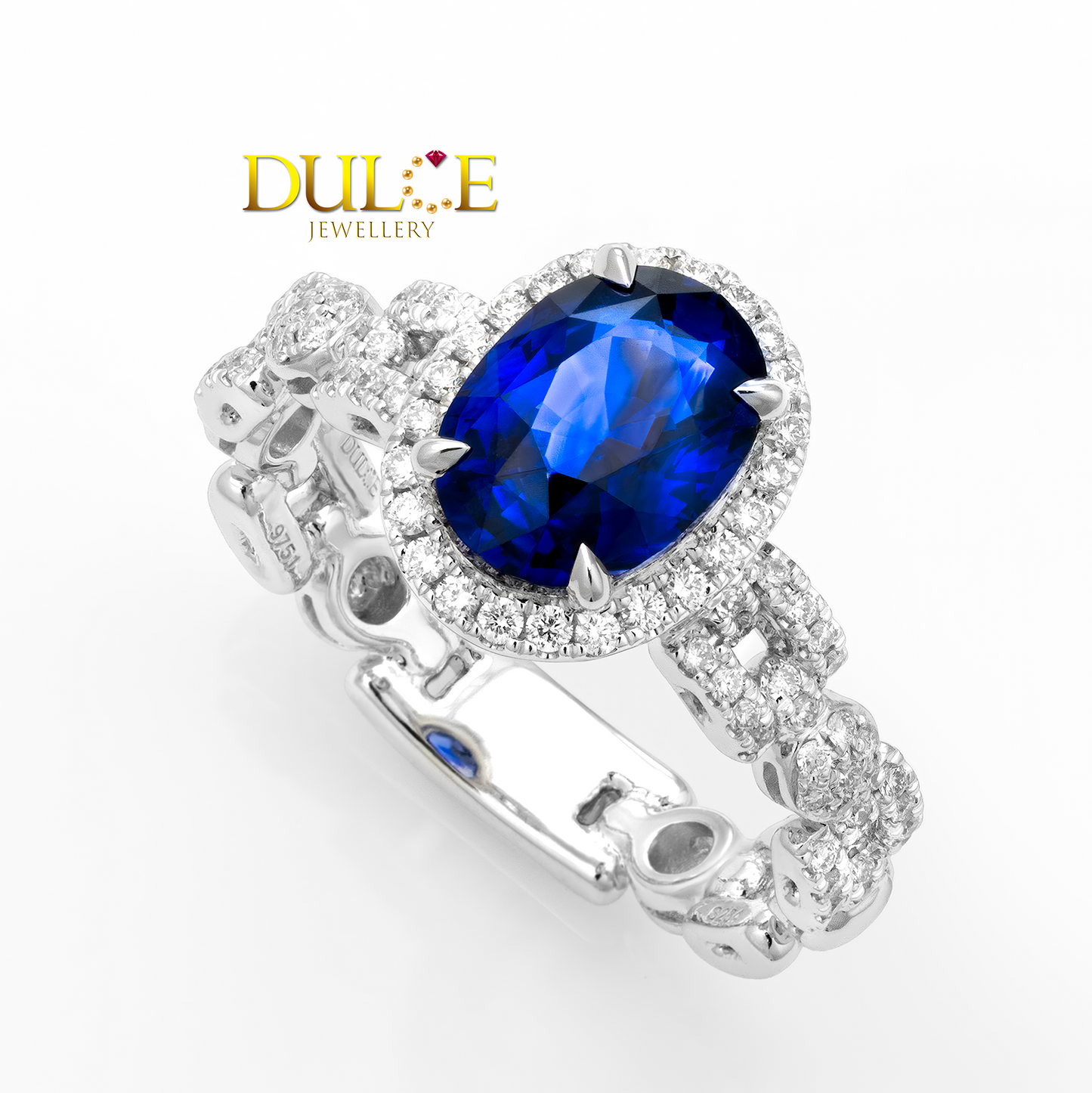 950鉑金藍寶石鑽石戒指