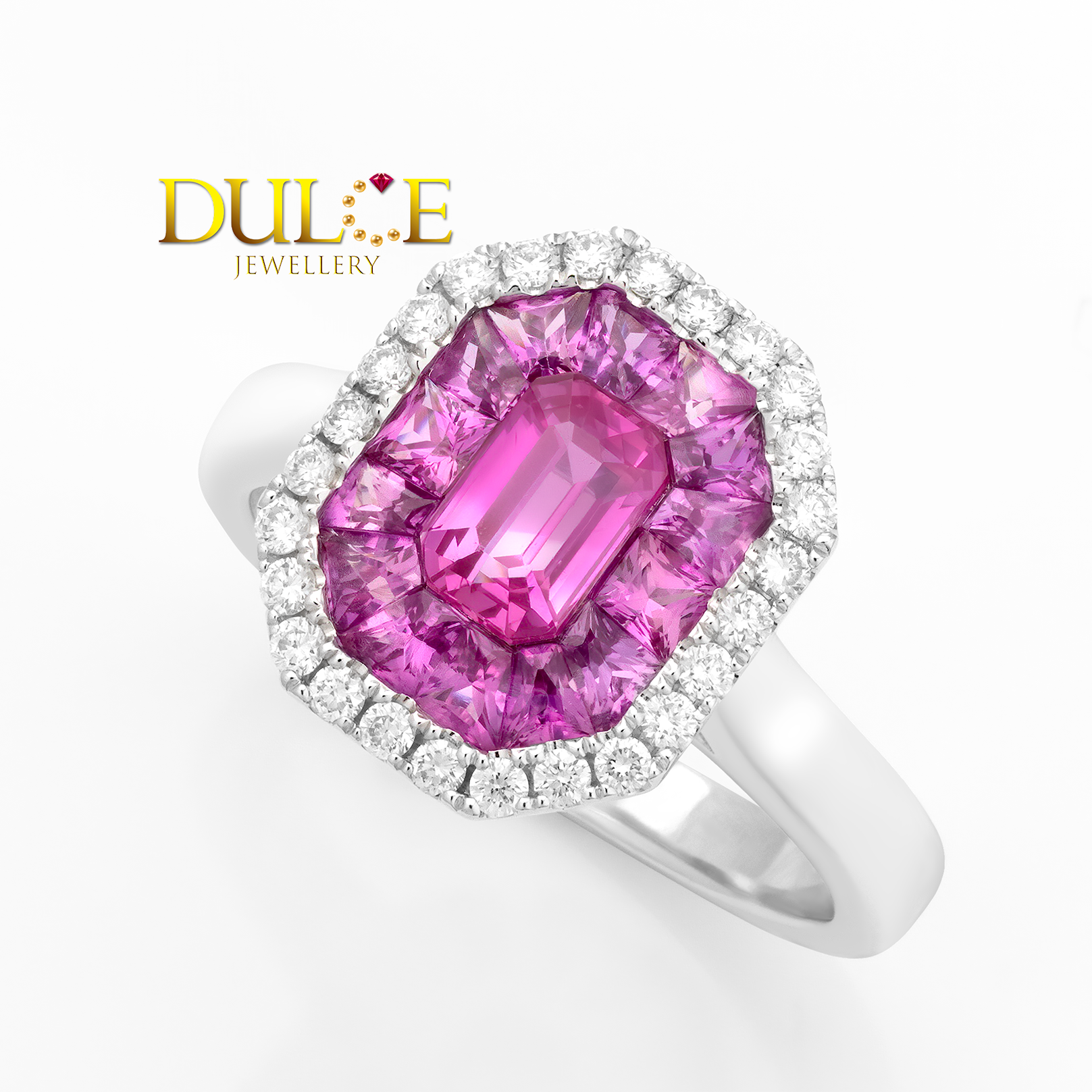 Hot pink sapphire gold ring