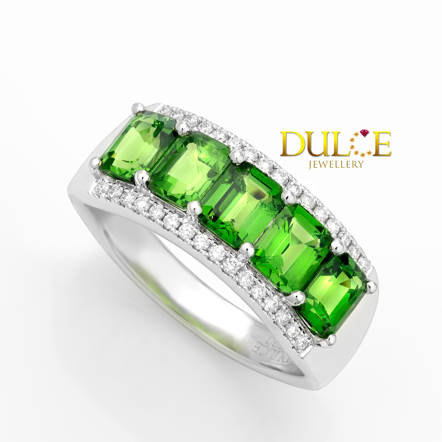 14K 沙弗萊石鑽石戒指