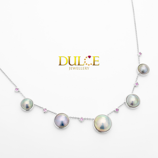 925銀日本馬貝珍珠粉紅藍寶石項鍊