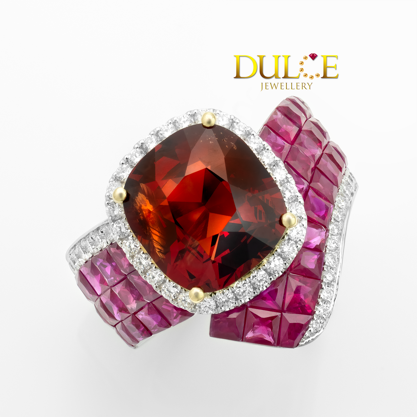 18K紅色尖晶石和紅寶石鑽石戒指