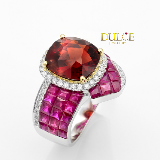 18K紅色尖晶石和紅寶石鑽石戒指