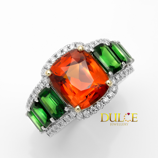 14K Fanta Garnet Tsavorite Ring