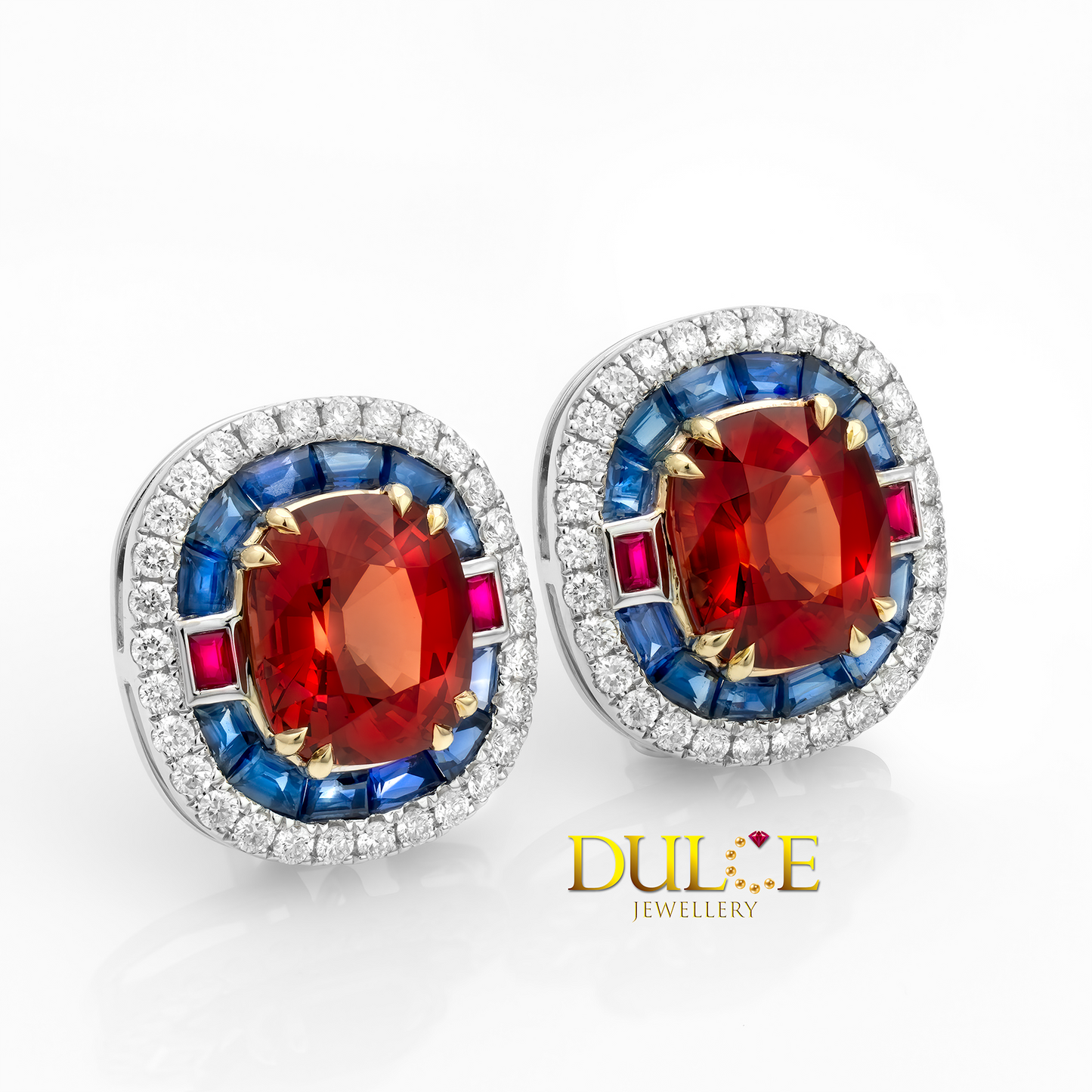 14K紅尖晶石藍寶石耳環